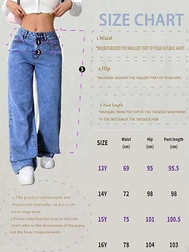 GORGLITTER Girl's Cute Baggy Wide Leg Jeans Elastic High Waisted Denim Pants Bottoms with Pockets thumbnail 7