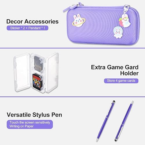 innoAura Switch Lite Case 18-in-1 Accessories Bundle for NS Switch Lite (2019), with Protective Carrying Case, Game Holder, Screen Protector & Cute Thumb Grips, Purple thumbnail 6
