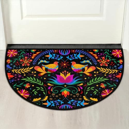 GISPOG Mexican Flowers Bird Half Round Door Mat,Indoor Entrance Rug, Semi Circular Area Rug, Kitchen Floor Mats Non Slip Absorbent Doormats,Laundry Room Rug 24"x 36" thumbnail 7