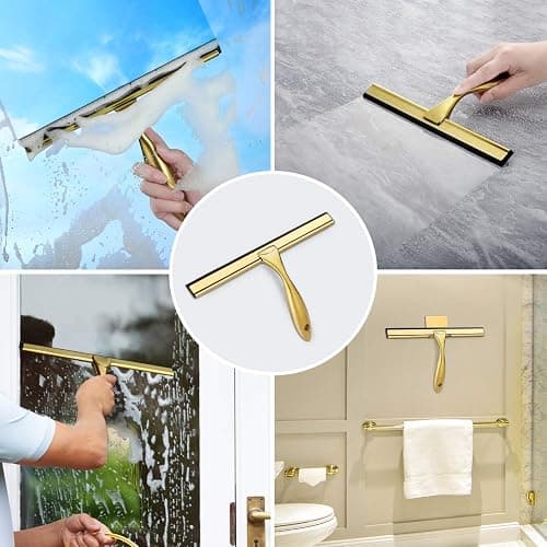 HIWARE All-Purpose Shower Squeegee for Shower Doors, Bathroom, Window and Car Glass - Brass, Stainless Steel, 10 Inches thumbnail 7