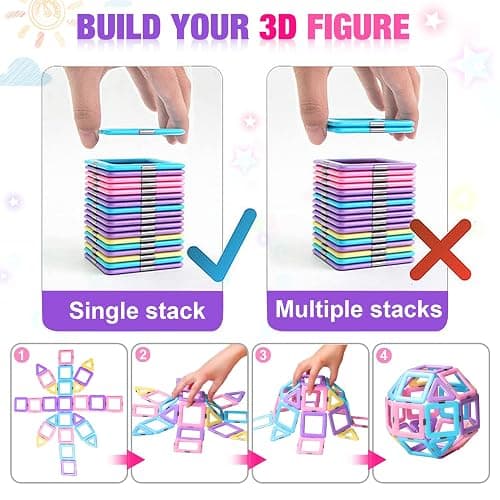 Magnetic Tiles Toddler Toys for 3 4 5 6 7 8 Year Old Girls, Macaron Building Blocks Basic Set for Kids Age 3-5, Magnet STEM Sensory Montessori Toys for Kids Age 3-6, Birthday Gifts Ideas for Girls 2-4 thumbnail 6