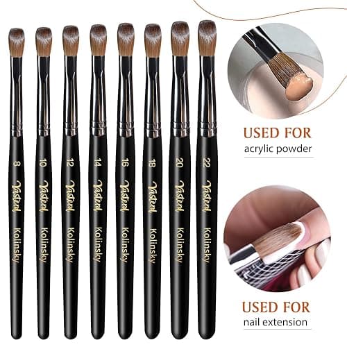 Yasterd Acrylic Nail Brushes - Kolinsky Size 16 Oval Crimped Shaped Brush for Acrylic Application, Black Wood Handle Professional Nail Art Powder Brush Manicure Tool thumbnail 5
