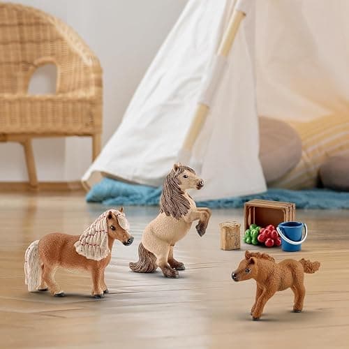 Schleich Horse Club - 8 PC Miniature Shetland Pony Family Playset - Mare, Stallion, and Baby Mini Horse Figurines and Accessories - Realistic Equestrian Toys for Girls and Boys Ages 5+ | 41432 thumbnail 2