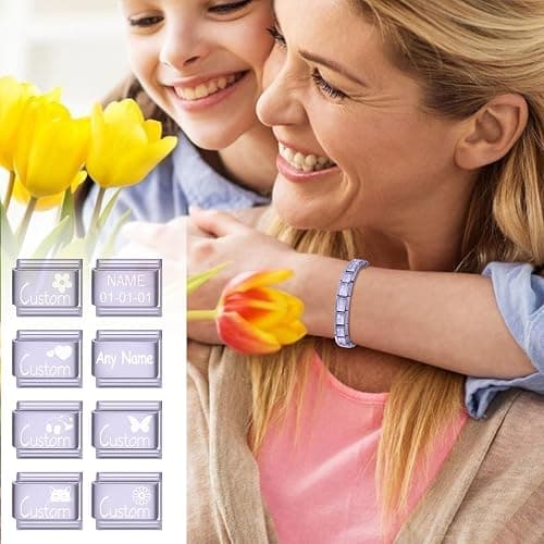 papasgix 1-5pcs Custom Italian Charms Links with Text, Personalized Gold Italian Charms Italian Silver Charm Bracelet Link Personalized Bracelet DIY Gift thumbnail 4