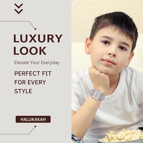 Halukakah Diamonds Watch Iced Out for Boy Teens Kids - 18K Real Gold/Platinum/Rhodium Black Plated,40mm Square Dial,Japanese Quartz - 8" Length - Optional with Cuban Link Chain,with Adjuster Tool thumbnail 3