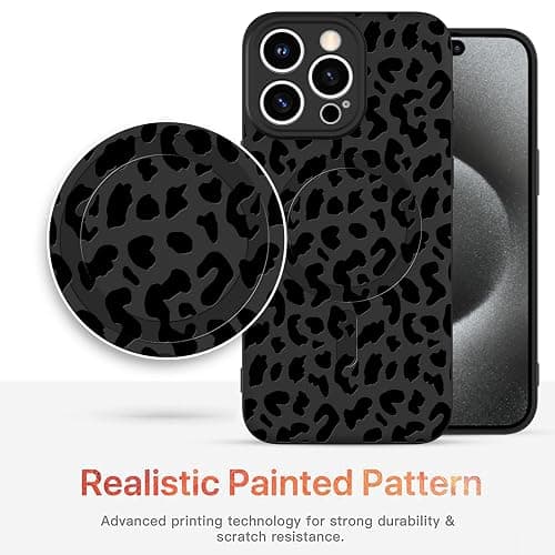 OOK Magnetic for iPhone 15 Pro Case, Silicone Black Leopard Cute Pattern, Compatible with MagSafe Cheetah Print Camera Protection Shockproof Slim Phone Case for 6.1inch, Black thumbnail 4