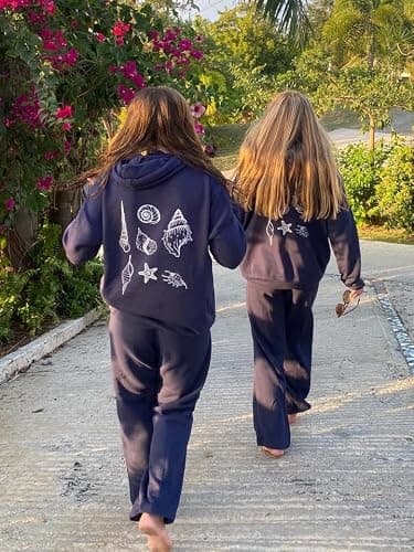 Yiulangde Women Teen Girls Cute Embroidered Flower Ocean Graphic Hoodies Coastal Preppy Long Sleeve Pocket Hoodie Sweatshirts - Conch Navy - Small thumbnail 5