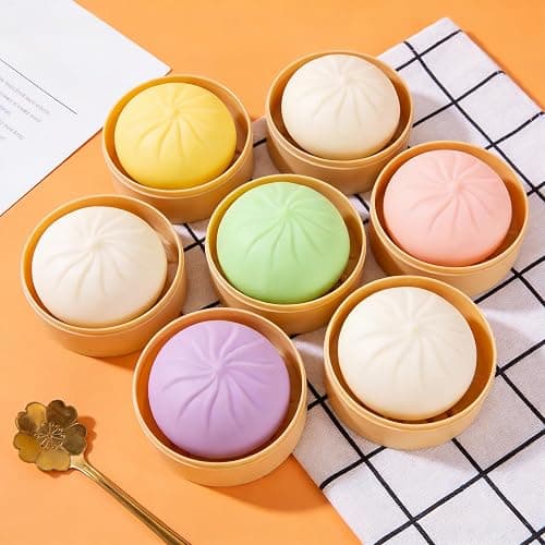 4 Packs Colorful Dumpling Stress Balls Fidget Toys Adults, Squeeze Dough Ball Stress Relief Hand Toys, Bun with Food Steamer Stretchy Easter Basket Stuffers Easter Gifts thumbnail 5