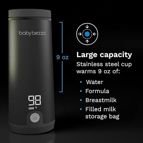 Baby Brezza Superfast Portable Baby Bottle Warmer – 50% Faster - Travel Breastmilk Warmer and Formula Warmer - Safe, Even Heating - Up to 9oz - No Adapters, Black thumbnail 4