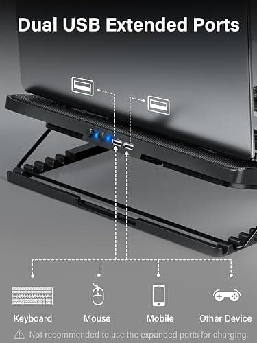 Kootek Laptop Cooling Pad, Laptop Cooler with 5 Quiet Fans for 12"-17" Computer PC Notebook Gaming Laptop Fan, Height Adjustable Laptop Cooling Stand Laptop Accessories, Blue thumbnail 6