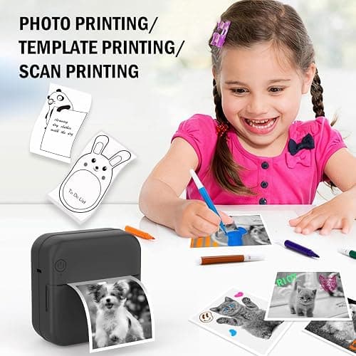 HUIJUTCHEN Mini Photo Printer - Portable Pocket Sticker Printers for iPhone Thermal Printer with 10 Rolls Thermal Paper for Photo, Memo, Journal - Black thumbnail 4