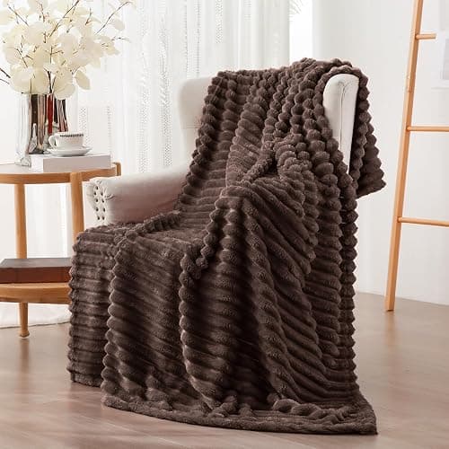 Vessia Flannel Fleece Throw Blanket for Couch,Sofa,Bed, 300GSM Striped Brown Throw Blanket for Adults and Kids, Super Soft Warm Cozy Lightweight Home Decor for All-Season(50x70inch) thumbnail 3