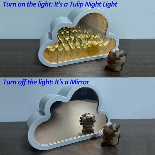 Joezhe Flower Cloud Night Lamp Artifical Tulip Night Light for Room Decor Led Mirror Lamp Sleeping Bedside Table Light Home Room Floral Ornaments Birthday Mothers Day Gift for Mom - Blue - Blue thumbnail 2