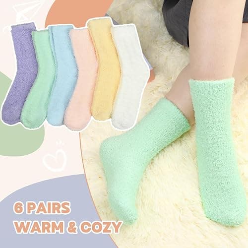 6 Pairs Womens Fuzzy Socks Winter Warm Soft C/ozy Fluffy Microfiber House Sleeping Slipper Socks Christmas Gifts thumbnail 4