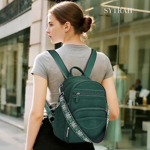 SYTRAH Small Backpack Purse for Women, Mini Backpack Vegan Leather with RFID Blocking & Tablet Pocket, Cute Shoulder Handbag for Travel, School & Work Green thumbnail 2