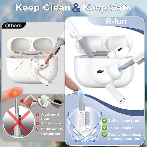 R-fun for AirPods Pro 2/1 Gen (2023/2022/2019) Case Cover with Cleaning kit and Keychain, Soft Silicone case Compatible with Airpods Pro 2 (USB-C/Lightning Cable) - Sand Pink thumbnail 5