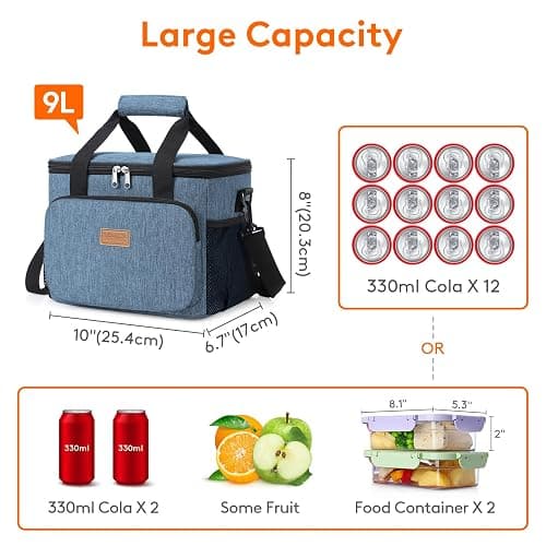 Lifewit Medium Lunch Bag, Insulated Lunch Box, Soft Cooler Cooling Tote for Adult Men Women, Light Blue 12-Can (9L) thumbnail 5