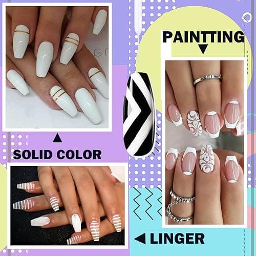 White Nail Polish, Painted Gel Nail Polish 8ML Liner Nail Art Gel Polish Soak Off French Tip Manicure for Painting & Liner Drawing UV/LED Nail Varnish Pen For Beginner/Nail Artist thumbnail 5