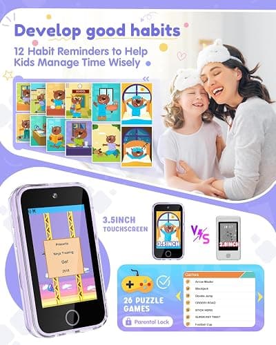 JOYJAM Phone for Kids Age 3-8, 3.5'' Touchscreen Kids Smart Phone for Girls Christmas Birthday Gifts, Learning Toy Phone with Dual Camera, ABC Learning, Habit Tracker for 3 4 5 6 7 8 Year Old thumbnail 3