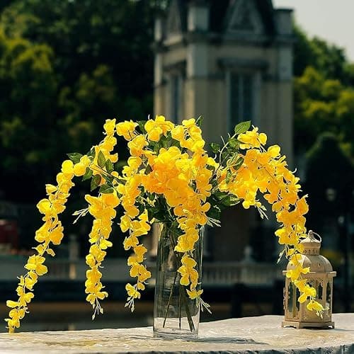40 Pack Wisteria Flower Vines Garland, 3.75 Feet Artificial Flower Strings, Fake Hanging Flowers, Silk Wisteria Garland Flowers, Wisteria Vine for Wedding, Garden, Wall Decoration (Yellow) thumbnail 7