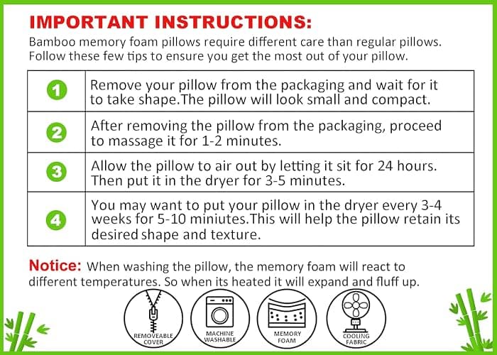 Memory Foam Rayon Bamboo Pillows Queen Size Set of 2 for Sleeping [Adjustable] - Cool & Breathable Cover with Zipper Rayon Bamboo Pillowcase - Relieves Neck Pain - Back/Stomach/Side Sleeper thumbnail 8