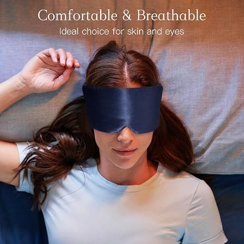 iCooBreeze 100% Natural Silk Eye Mask for Women Men, Soft Pressureless Cooling Blackout Eye Covers for Sleeping, Large Size Sleep Mask fits All Heads Adjustable, 1PC, Navy Blue thumbnail 2