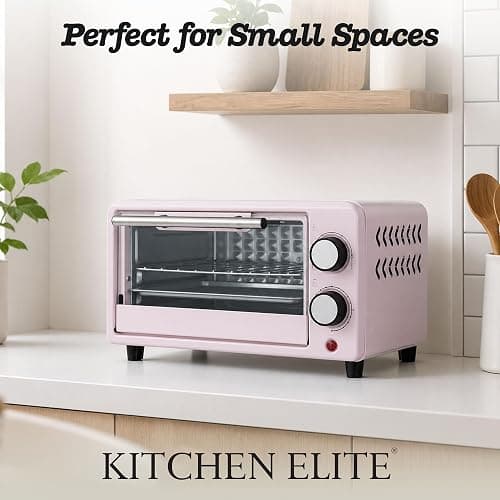 Kitchen Elite 4-Slice Countertop Toaster Oven, Stainless Steel Tray, Pink thumbnail 8