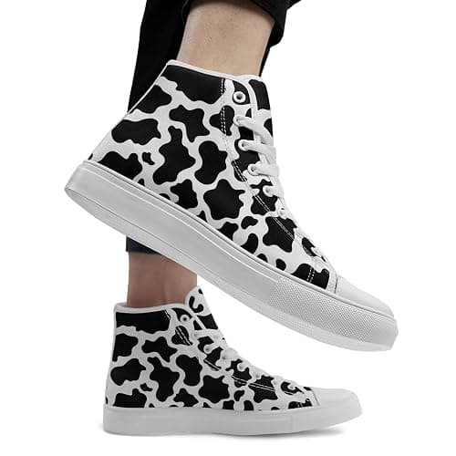 Cow Print Canvas High-Top Shoes for Women, Men's Fashion Sneakers for Streetwear Casual Wear Trendy Outfits thumbnail 2