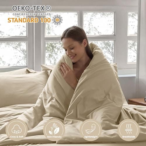 Homelike Moment Queen Comforter Set with Sheets, 7 Piece Beige Comforter Set Queen Size, Full Size Bed in a Bag Lightweight and Machine Washable thumbnail 4