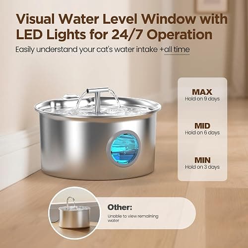 Cat Water Fountain Stainless Steel: 2.6L Cat Fountain for Drinking - Pet Water Fountain for Cats Indoor - Automatic Pet Water Dispenser Bowl - Best Auto Feeding Supplies Gift for Small Dog Large Kitty thumbnail 3