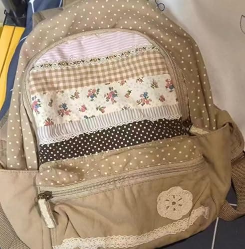 Wayolyn Floral Print Backpack Kawaii Polka Dot Print Shoulder Bag Cutecore Lace Canvas Backpack Vintage Shoujo Casual Bags (Brown) thumbnail 6