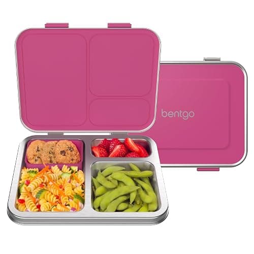 Bentgo Kids Stainless Steel Leak-Resistant Lunch Box - 3-Compartments with Bonus Silicone Container, Durable, Eco-Friendly, Dishwasher Safe, BPA-Free, Ideal for School, Ages 3+ (Fuchsia) - Image 1