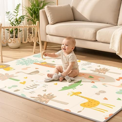 COSYLAND Alfombra Bebé Acolchada Plegable XPE Reversible, Tapete de Juegos Infantil Antideslizante e Impermeable para Suelo, Colchoneta Bebé, Animales Dormidos, Zorro y Oso Pardo, 150 x 180 x 1 cm thumbnail 11