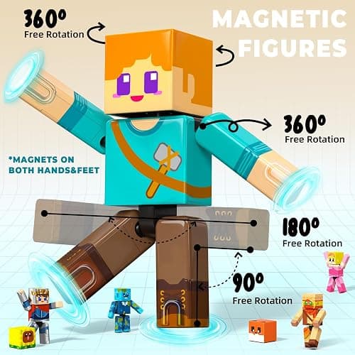 20PCS Rotatable Magnetic Action Figures with Magnetic Building Blocks Set - Creative STEM Magnet Figures Playset Character Toys for Kids, Birthday Gift for Toddlers Boys Girls Ages 6+ thumbnail 5