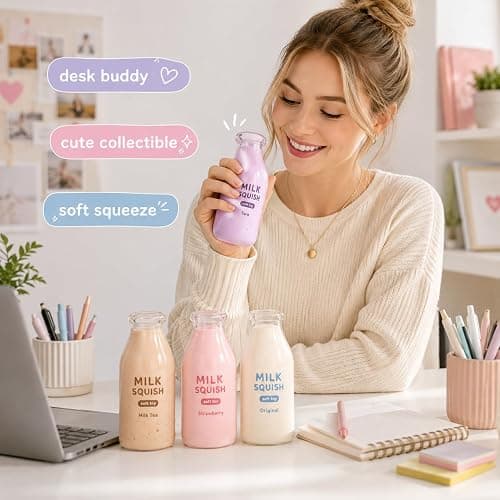 Milk Bottle Shaped Squishy Toy，Pink Milk | Soft elastic material thumbnail 2