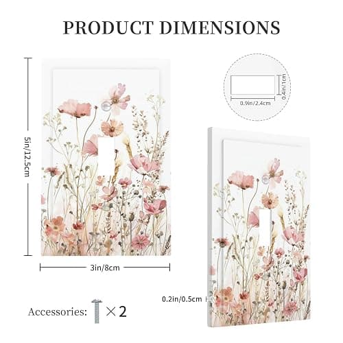 Boho Floral Watercolor Pink Wildflower Butterfly Decorative Light Switch Cover 1 Gang Single Toggle Device Electrical Faceplate Switchplates Decorator Outlet Wall Plate for Bedroom Living Room Decor thumbnail 2