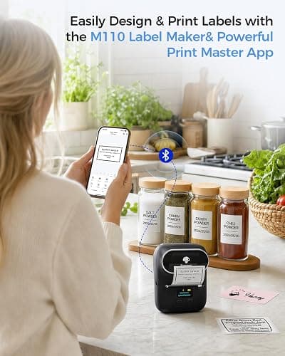 Phomemo M110 cordless Label Makers - Barcode Label Printer Bluetooth Label Maker Portable Thermal Printer for Small Business, Address, Barcode, Logo, Clothing, Sticker Printers for Phone & PC, Black thumbnail 4