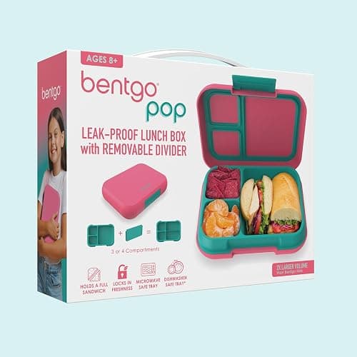 Bentgo Pop - Leak-Proof Lunch Box & Removable Divider for Ages 8+ & Teens - Lunch Container Holds 5 Cups of Food; 3-4 Compartments; Microwave/Dishwasher Safe; 2 Year Warranty (Bright Coral/Teal) thumbnail 7