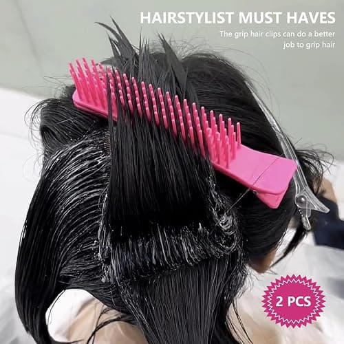 FUATY 2 Pcs Hair Sectioning Grip Clips for Coloring, Styling, Parting, Cutting, Foiling and Placing Hair Extensions, Hairstylist Non-slip Hair Clips Comb Salon Home Sectioning Teeth Hair Clips, Pink thumbnail 3