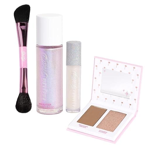 Petite 'n Pretty Makeup Set for Kids (Silver) - Face & Body Makeup for Kids, Tweens, Teens - Highlighter, Body Shimmer Glitter, Lip Gloss, Makeup Brush, Made in the USA - Image 1
