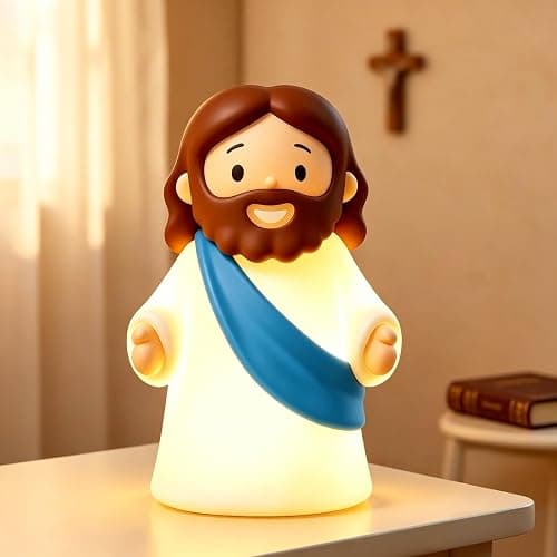 Jesus Night Light Rechargeable Bedside Night Light Dimmable Silicone LED Light Ideal for Religious Gatherings, Gifts for Sunday School, Baptism Presents, Easter Egg Decorations (blue) (Blue) - Image 1