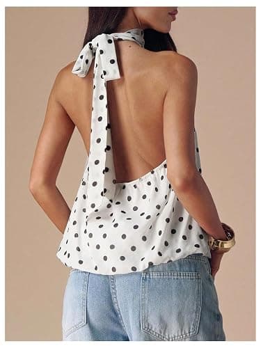 Verdusa Women Y2K Polka Dots Halter Tops Backless Peplum Going Out Outfits | Cute Summer Going Out Tops, Backless, Country Concert Outfits, 2000s Clothes, Date Night thumbnail 2