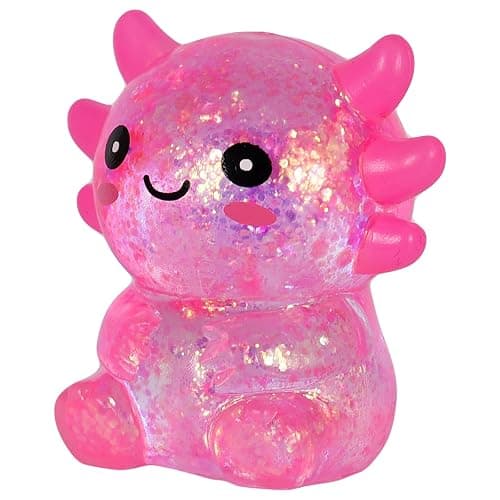 Djyxoglyn Axolotl Squishy Stress Relief Toy – Glitter Fidget Toy Cute Squeeze Toy for Kids & Adults, Sensory Anxiety Relief Squishy Toy, Party Favor Desk Fidget (Pink Sitting Style) - Image 1