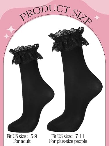 Fourluoo 6 Pairs Women Ruffle Socks Black White Lace Ankle Socks Cute Breathable Thin Cool Frilly Stocking for Girls Women thumbnail 3