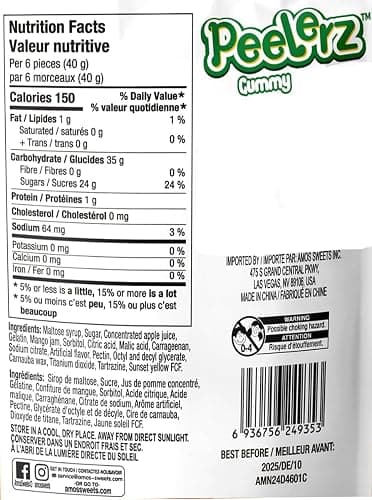 Amos Peelerz Peelable Gummy – Sour Lemon Flavor – Resealable 6oz Bag – Double the Amount of 3oz Packs – Soft, Chewy, Exotic Fruit Candy – TikTok Viral Gummy – Gluten-Free, No Artificial Colors or Flavors thumbnail 2