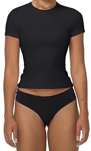 Sunzel Short Sleeve Shirts for Women Slim Fit Double Lined T Shirt with Crew Neck Basic Summer Tops for Workout & Casual - Image 1