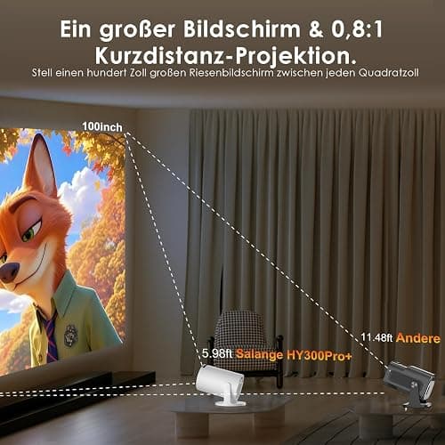 Salange Mini Beamer 2026,4K Unterstützt Smart Projektor Android 14, Tragbarer mit WiFi 6 und Bluetooth 5.4 Auto Keystone, Klein Handy Beamer Heimkino Outdoor,270°Dreh kompatibel,Weiß thumbnail 6
