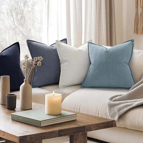 ZWJD Throw Pillow Covers 24x24 Set of 2 Chenille Pillow Covers with Elegant Design Soft and Luxurious Decorative Throw Pillows for Couch, Bed, and Home Decor,Light Blue thumbnail 2