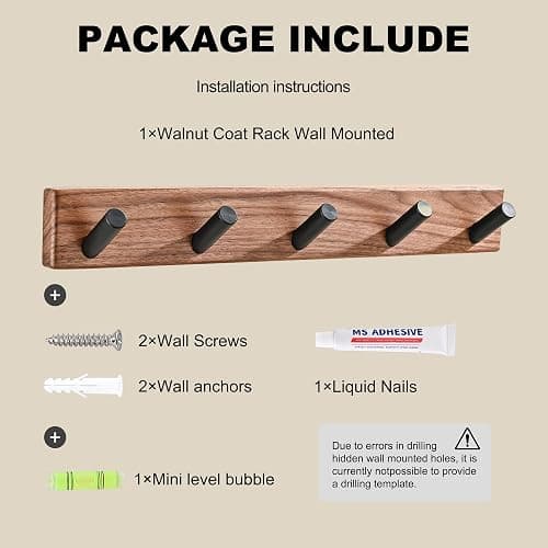 LECHYN 17.3" Small Wooden Coat Rack Wall Mounted with 5 Pegs Hooks, Entryway Wall Hooks Coat Hanger for Hanging Towel Jacket Clothes Hat Backpack Shoe Purse Key Holder Hook Rail by Black Walnut Wood thumbnail 7