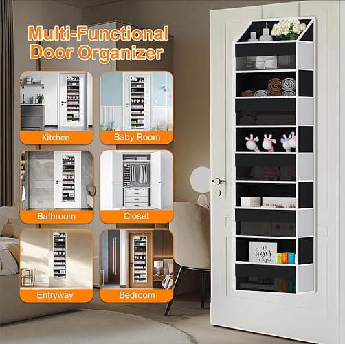 Over Door Organizer - Over The Door Storage Organizer with 5 Large Pockets & 10 Mesh Side Compartments - Heavy-Duty Hanging Storage for Bathroom, Bedroom & Nursery - Room Organizer Solution - Black thumbnail 7